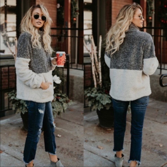 Sweaters - LAST ONE!! Grey Fuzzy Two Toned Zip Up Fleece